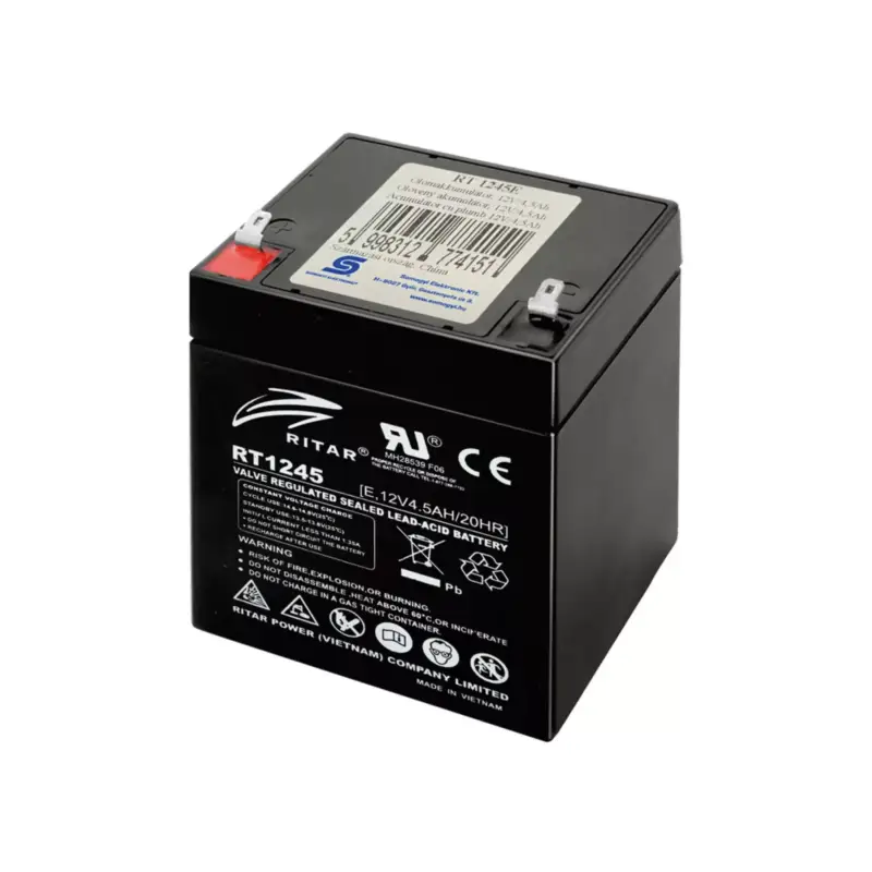 Ritar RT 1245E ólomakkumulátor, 12V/4,5 Ah, 5 éves élettartam, zárt konstrukció,, RT_1245E Vásárlói kedvenc
