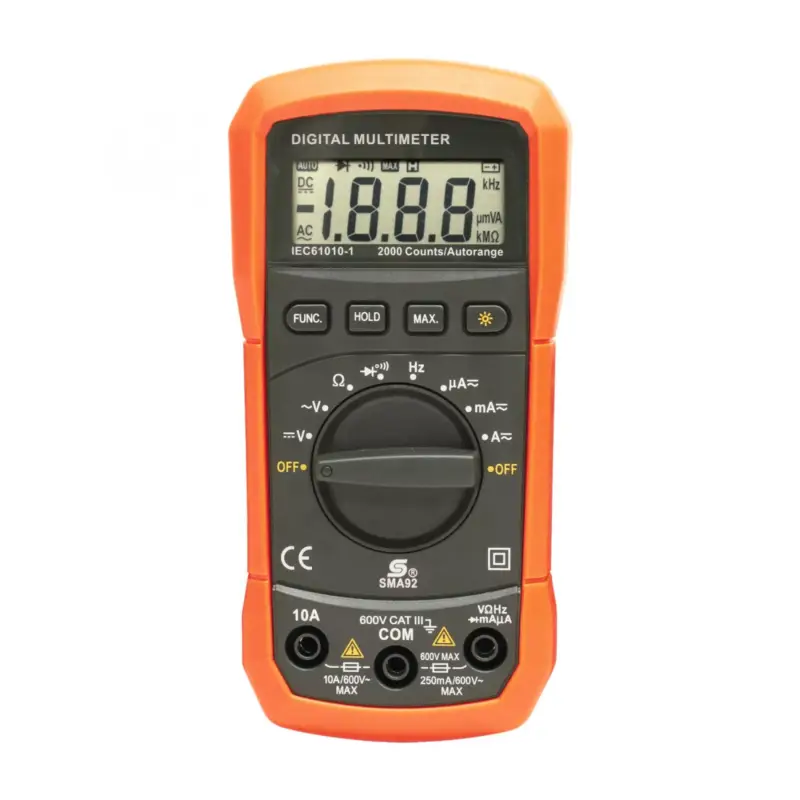 Biztonságos fizetés Home SMA 92 digitális multiméter, egyenfeszültség, váltófeszültség, egyenáram, váltóáram, ellenállás, frekvencia mérése, automatikus méréshatárváltás, SMA_92