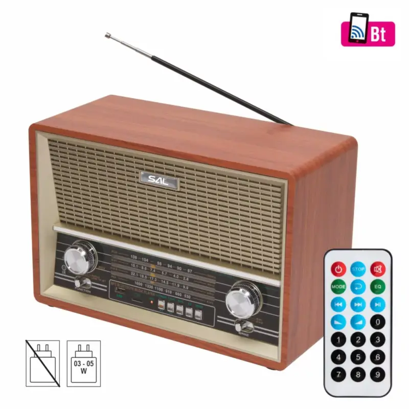 SAL RRT 4B retro asztali rádió, multimédia lejátszó, BT, USB/MicroSD, AUX, Rádió, EQ, ~16 óra üzemidő, RRT_4B Akciós ár