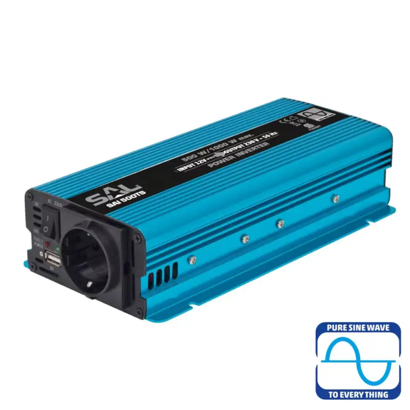 Árcsökkenés SAL SAI 500TS tiszta szinuszos feszültségátalakító, 500 W, inverter, 2,1 A USB gyorstöltő, gyermekzár, SAI_500TS