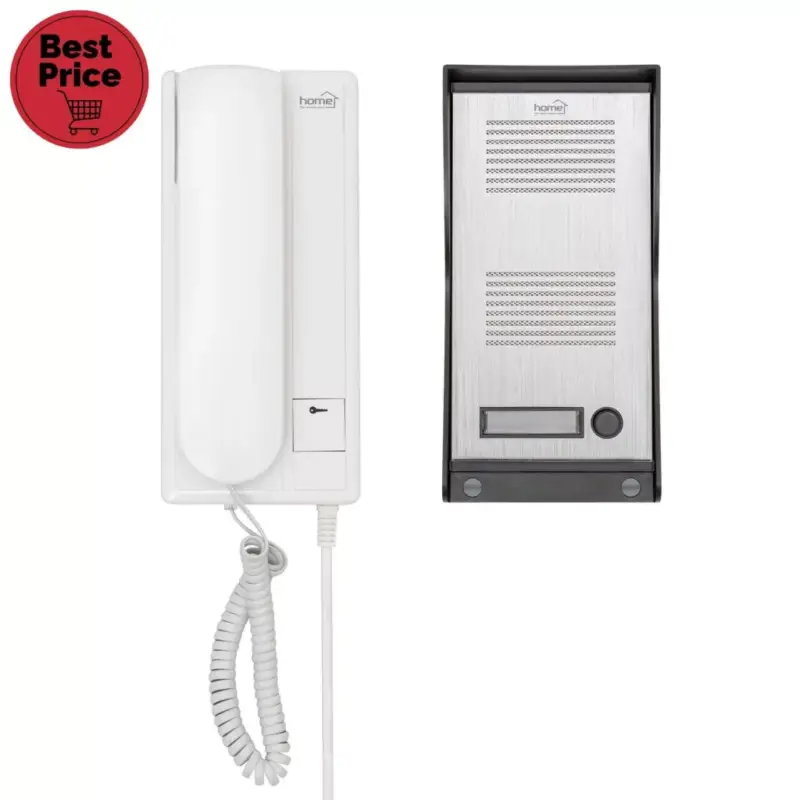 Home DP 22 vezetékes kaputelefon szett, falon kívüli alumínium kültéri egység, kétvezetékes bekötés, zárnyitási lehetőség, IP23 vízállóság, 230V, DP_22 Prémium