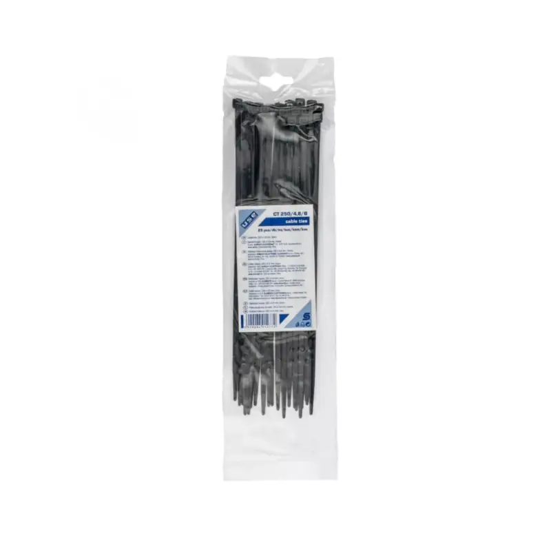 Árengedmény Home CT 250/4,8/B kábelkötegelő, 4,8 mm széles, 250 mm hosszú, 25 db, fekete, CT_250_4_8_B