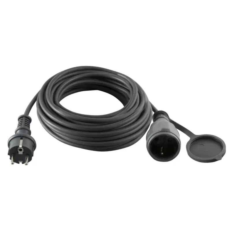 Outlet Home NV 7-20/GY hosszabbító, 20 m, H07RN-F 3G1,5 mm2 kábel, IP44 védelem, zárófedél az aljzaton, gumírozott kábel, 250V~/16A/3500W