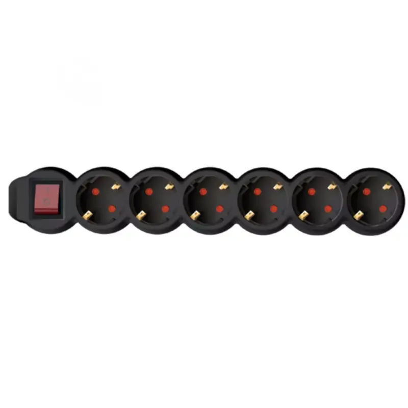 Árcsökkenés Home NV 6K/BK hálózati elosztó, 1,5 m, H05VV-F 3G1,0 mm2 kábel, kétpólusú kapcsoló, IP20 kivitel, 6 védőérintkezős aljzat, max. 3500W, fekete
