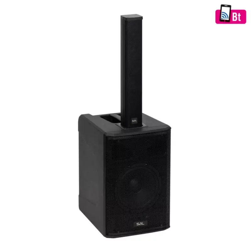 SAL PAS8W42S professzionális oszlopsugárzó hangrendszer, 20cm mélysugárzó, 4x2” szélessávú szatellit hangszóró, aktív zenekari hangdoboz, Bluetooth, állvány Expressz szállítás