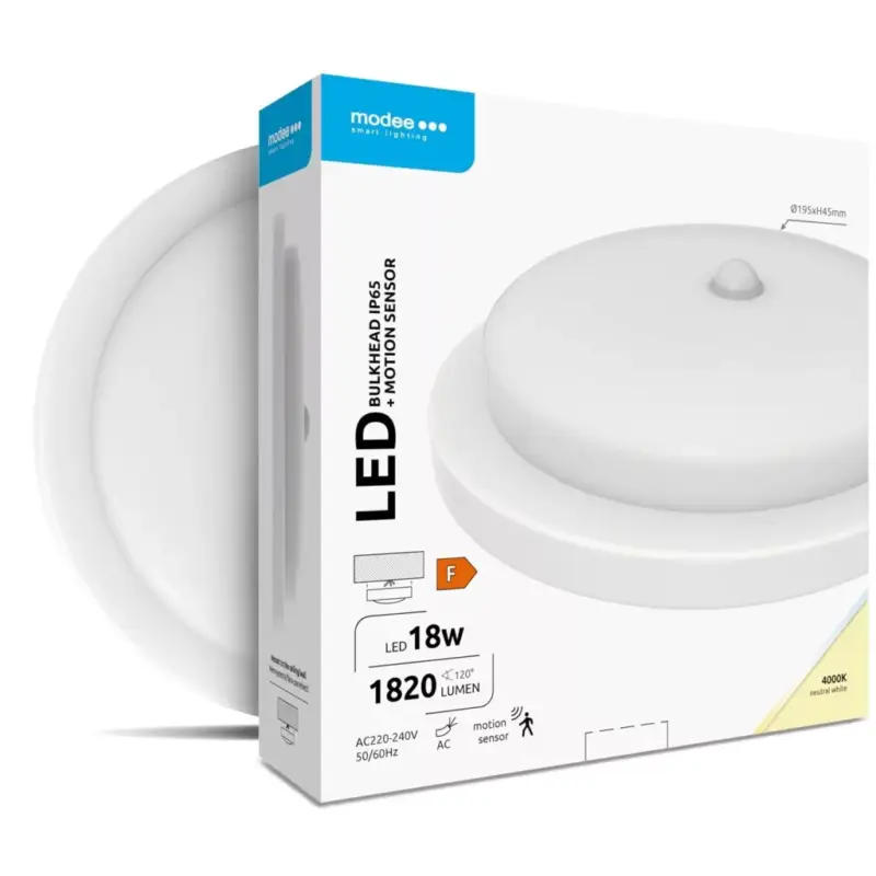 Modee LED Bulkhead Kerek 18W 4000K (D195x45mm) IP65+PIR (1820 lumen) fehér ERP Exkluzív ajánlat