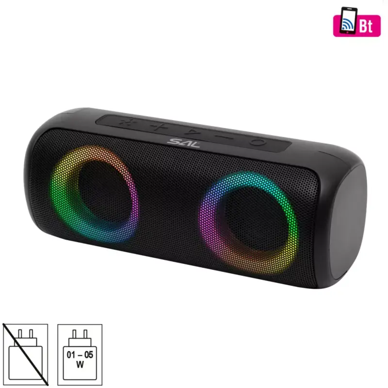 Legkelendőbb SAL BT2000 boombox, 2x10W, MP3 zenelejátszó, Bluetooth, mélysugárzó, basszus, RGB LED fényjáték, beépített akkumulátor, IPX5