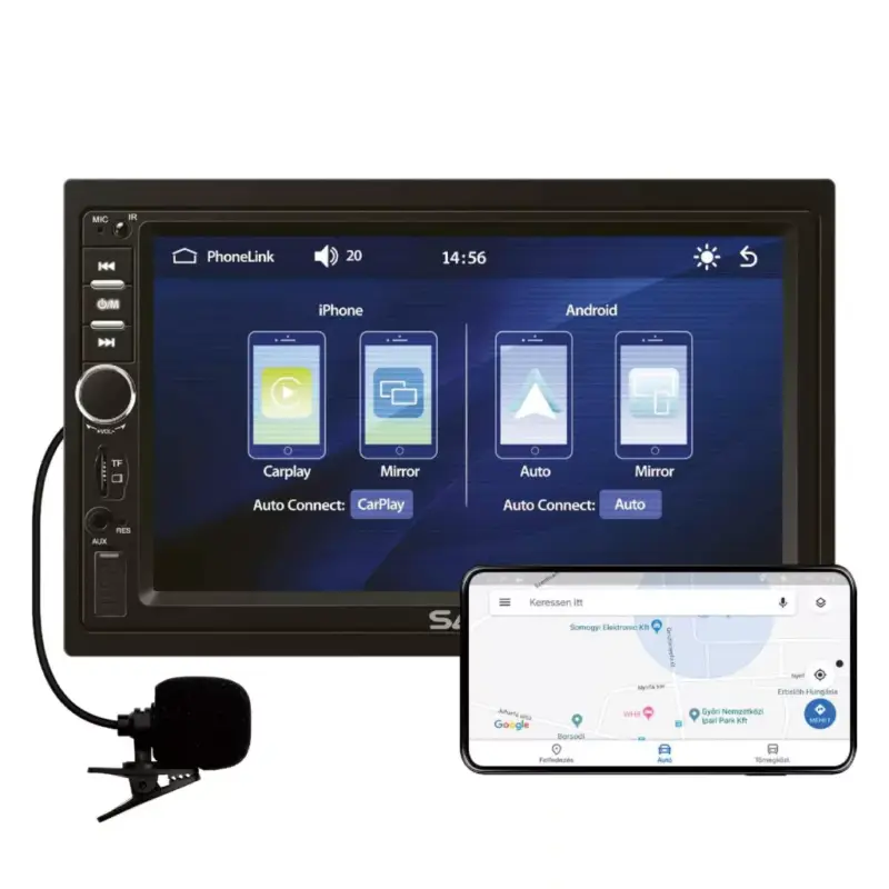 SAL VBX910 autórádió és multimédiás lejátszó, CPAA multimédia, iOS CarPlay és Android Auto, tükrözés, 18cm-es érintő-kijelző, 2xDIN, Bluetooth Expressz kézbesítés