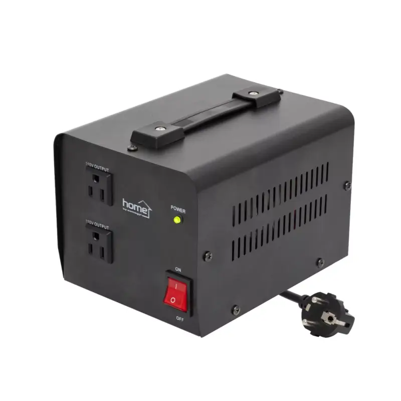 Kedvezmény HOME VTF1000VA feszültségátalakító, max.1000VA, 230V/110V transzformátor, dupla 110V kimeneti aljzat két készülékhez, hordozható
