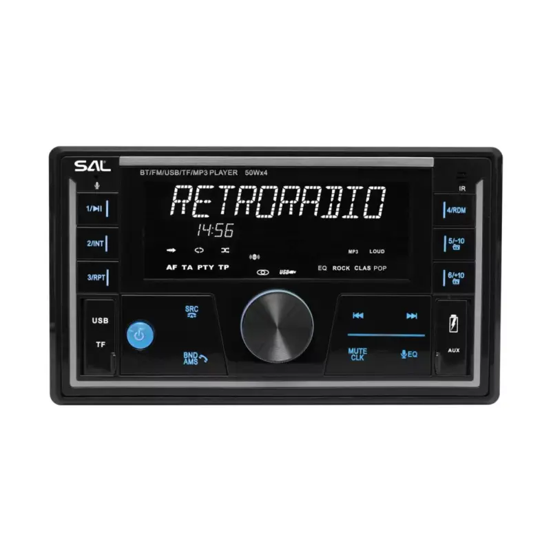 Alacsony ár SAL VB5500 SMART autórádió, 4x50W, 2xDIN, FM RDS, USB-microSD, MP3 lejátszó, dupla USB aljzat, telefontöltő, kiválasztható RGB gomb világítás, telefonról is vezérelhető okos autórádió