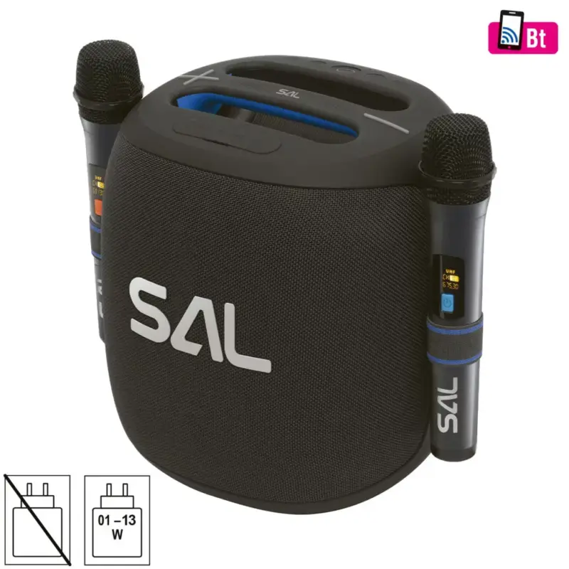 Legnépszerűbb SAL PARCUBE boombox, 100 W, 2db vezeték nélküli mikrofon, 5db hangszóró, LED fényeffekt, IPX6 védelem, bluetooth
