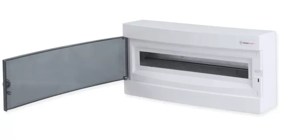 Tehnoplast Falon kívüli kiselosztó doboz, C sorozat, 24 modulos, átlátszó ajtó, 1soros, 501x233x98 mm, IP40 THP-N1x24C Végkiárusítás