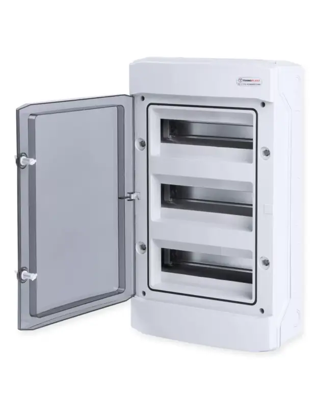 Gyors kiszállítás Tehnoplast Falon kívüli kiselosztó doboz, D sorozat, 36 modulos, átlátszó ajtó, 3 soros, 319x534x144mm, IP65 THP-N36D