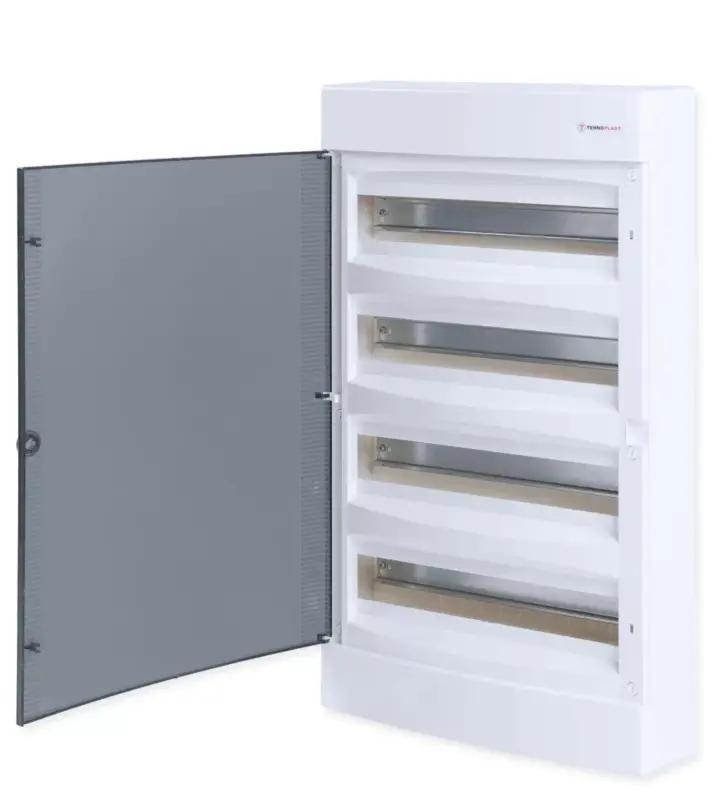 Tehnoplast Falon kívüli kiselosztó doboz, C sorozat, 72 modulos, átlátszó ajtó, 4 soros, 655x110x40 mm,IP40 THP-N4x18C Gyors szállítás