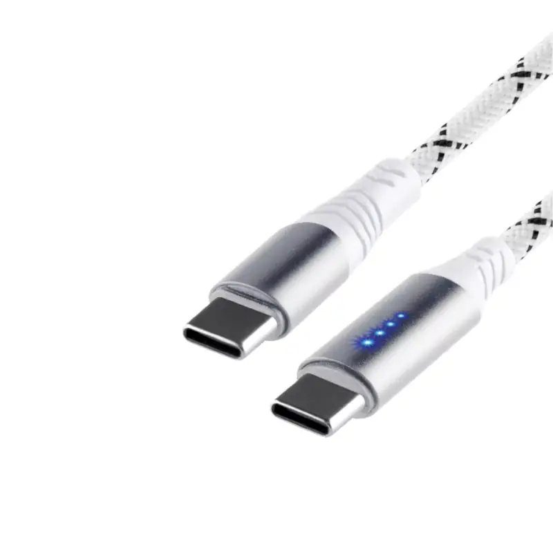 Home USBCC2M100L töltőkábel, USB-C / USB-C, 2 méter, 100W gyorstöltés, töltésjelző LED-sor, szőtt nylon burkolat Expressz szállítás
