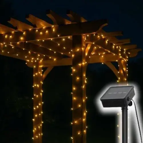 Gyors kiszállítás Home SLC200WW szolár fényfüzér, 200db melegfehér LED, 14m hosszúság, zöld vezeték, kültéri kivitel