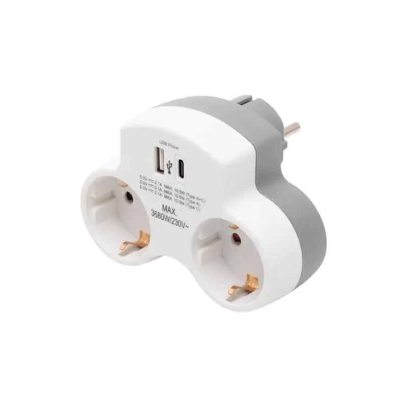Korlátozott ajánlat HOME TPF2USBC USBC hálózati töltő, 2.1A, max. 3680 W, 2 db földelt hálózati aljzat gyermekvédő zsaluval