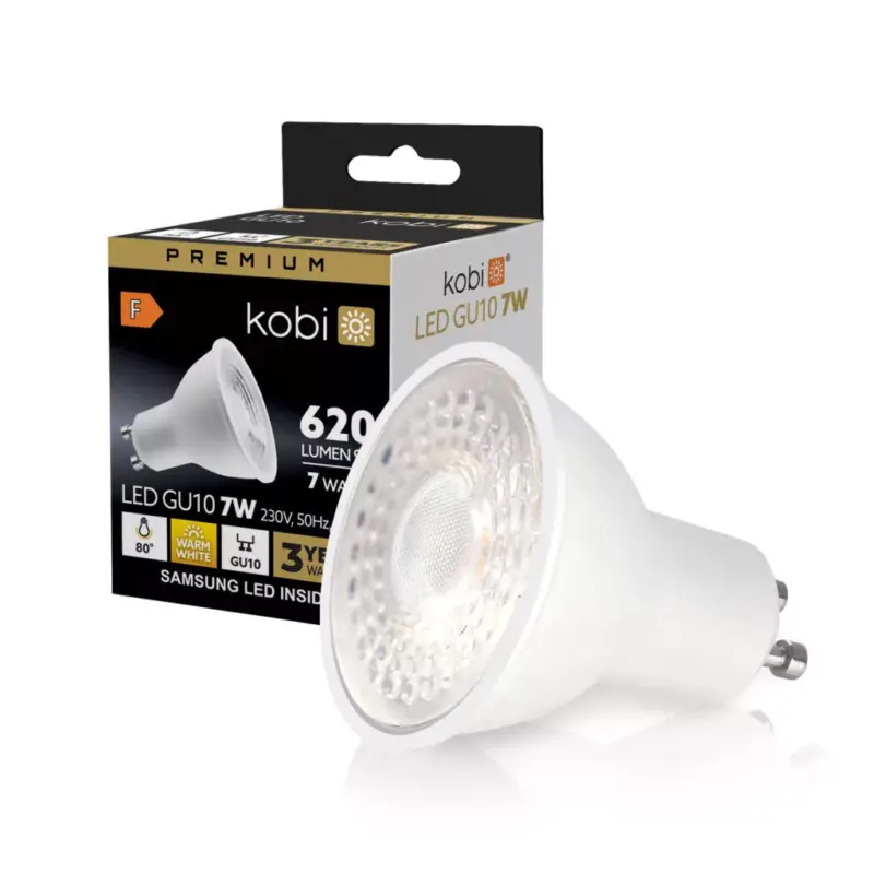 Biztonságos vásárlás GU10 LED-fényforrás, 7 W, Meleg fehér WW 3000K 630lm, KOBI-001227 KOBI