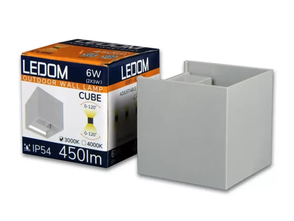 Gyors kiszállítás LEDline LEDOM Outdoor wall mounted luminaire LED 2x3W 4000K IP54 gray CUBE LL-478191 LED line