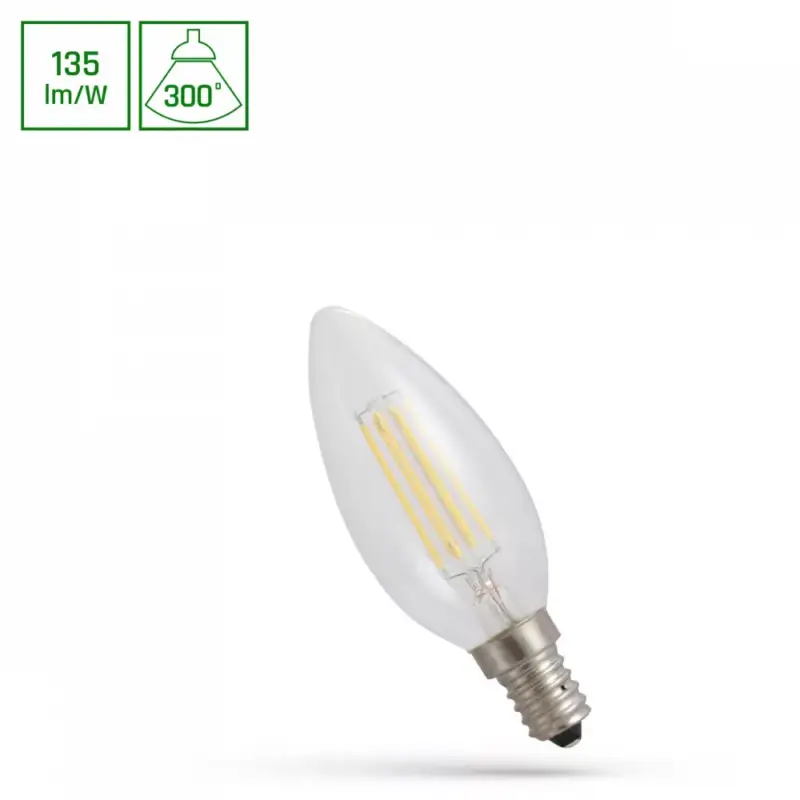 E14 LED-fényforrás, 5,5 W, filament, Természetes fehér NW 4000K 740lm, WOJ14388_5_5W SpectrumLED Legnépszerűbb