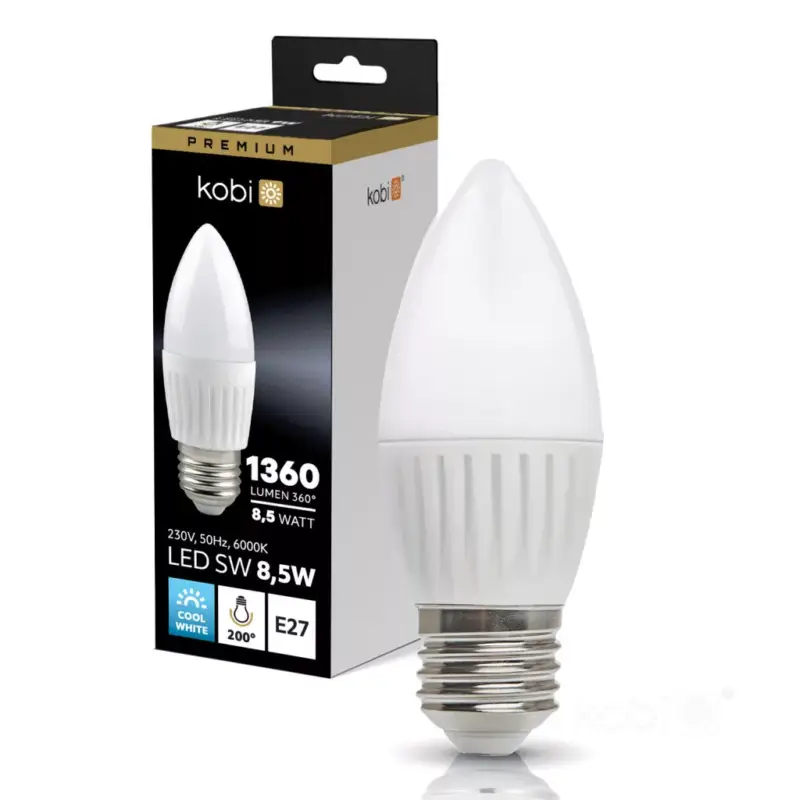 Ne maradj le E27 LED-fényforrás, 8.5 W, Hideg fehér, Prémium CW 6000K 1360lm, KOBI-004466 KOBI