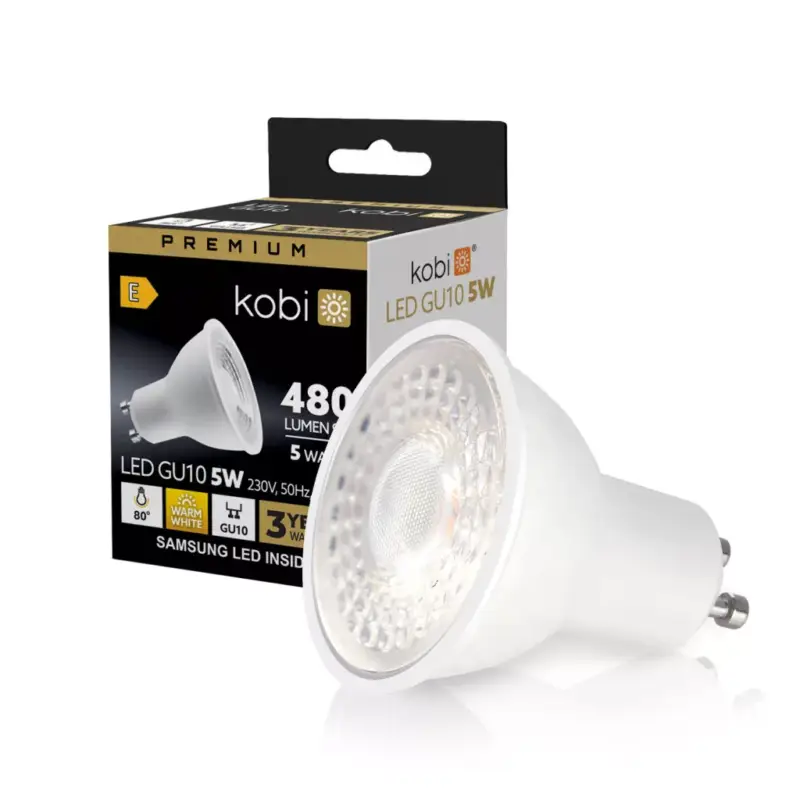 Akciós ár GU10 LED-fényforrás, 5 W, Meleg fehér WW 3000K 450lm, KOBI-001216 KOBI