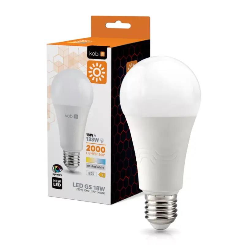 Szezonális akció E27 LED-fényforrás, 18 W, Természetes fehér NW 4000K 2000lm, KOBI-001188 KOBI