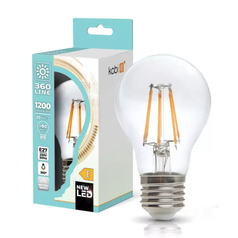 E27 LED-fényforrás, 10 W, filament, Természetes fehér NW 4000K 1200lm, KOBI-004081 KOBI Olcsó