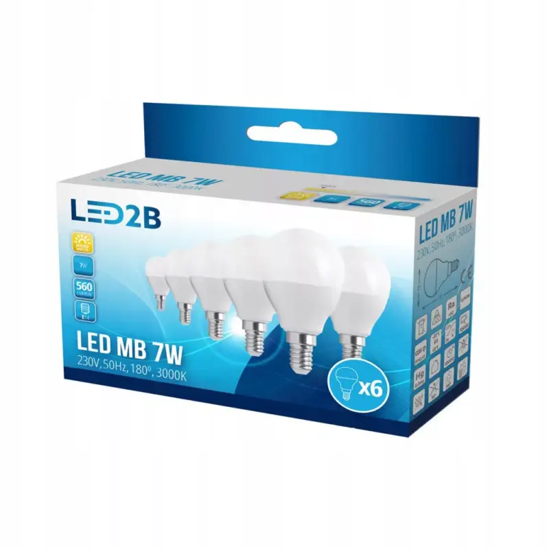 Újdonság KOBI KOBI-001288, E14 LED-fényforrás, 7 W, Meleg fehér, 6-os kiszerelés 3000K, lm