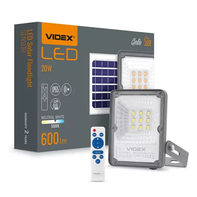 LED Solar Floodlight VIDEX-FLOOD-LED-SOLAR-GELIO-SENSOR-20W-NW Gyors szállítás