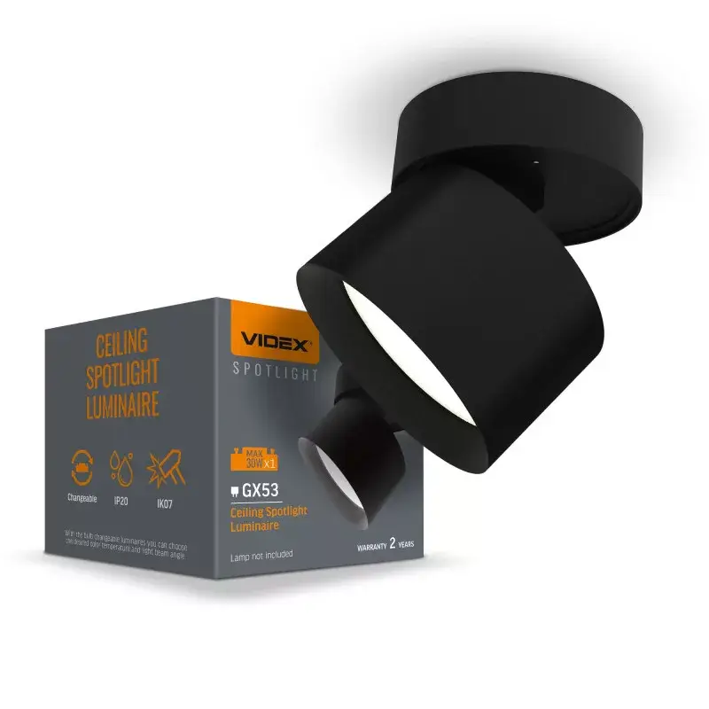 Gyors kiszállítás Ceiling spotlight luminaire VIDEX for GX53 lamp VL-SPF18B-B