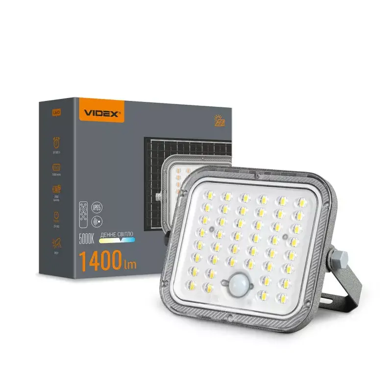 LED Solar Floodlight with motion sensor VIDEX VL-FSO4-205-S 1400Lm 5000K Biztonságos vásárlás