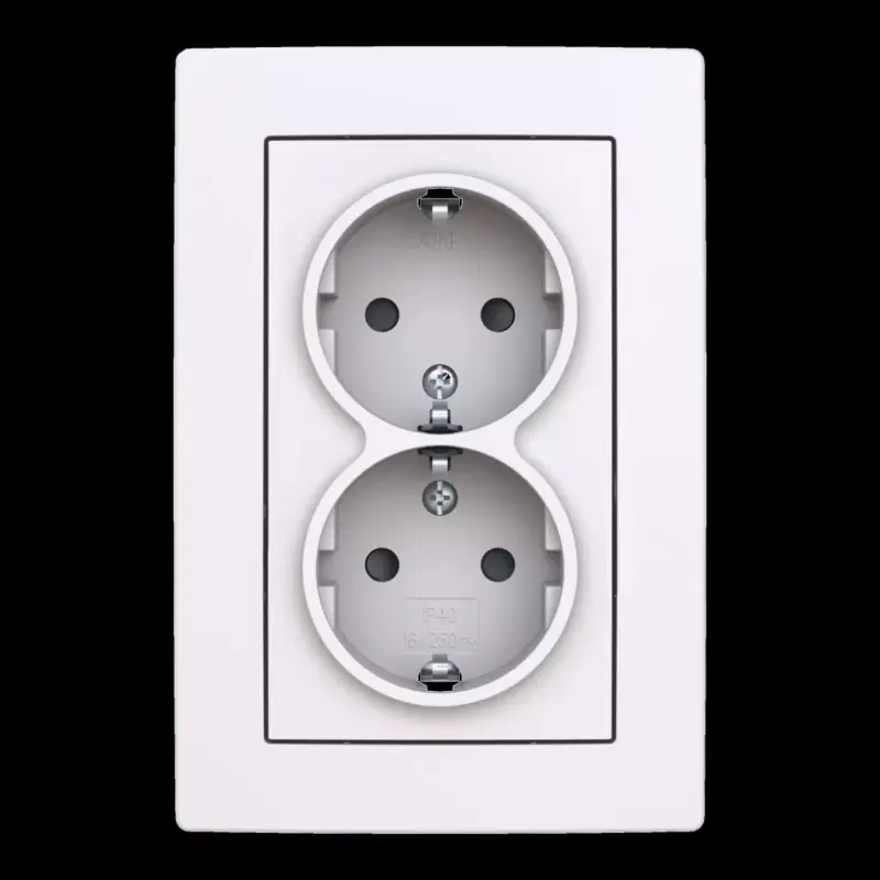 Outlet ABB Dupla dugalj SCHUKO/földelt gyermekvédett,Zoni, fehér 5522T-C03458 500, 2CHT223458C4500